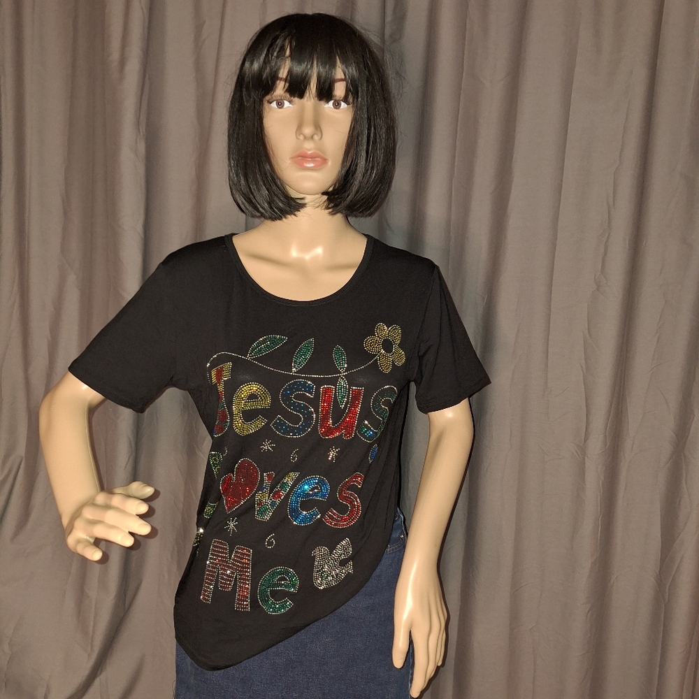 SHINY / JESUS LOVES ME LOGO WOMEN'S T-SHIRT /